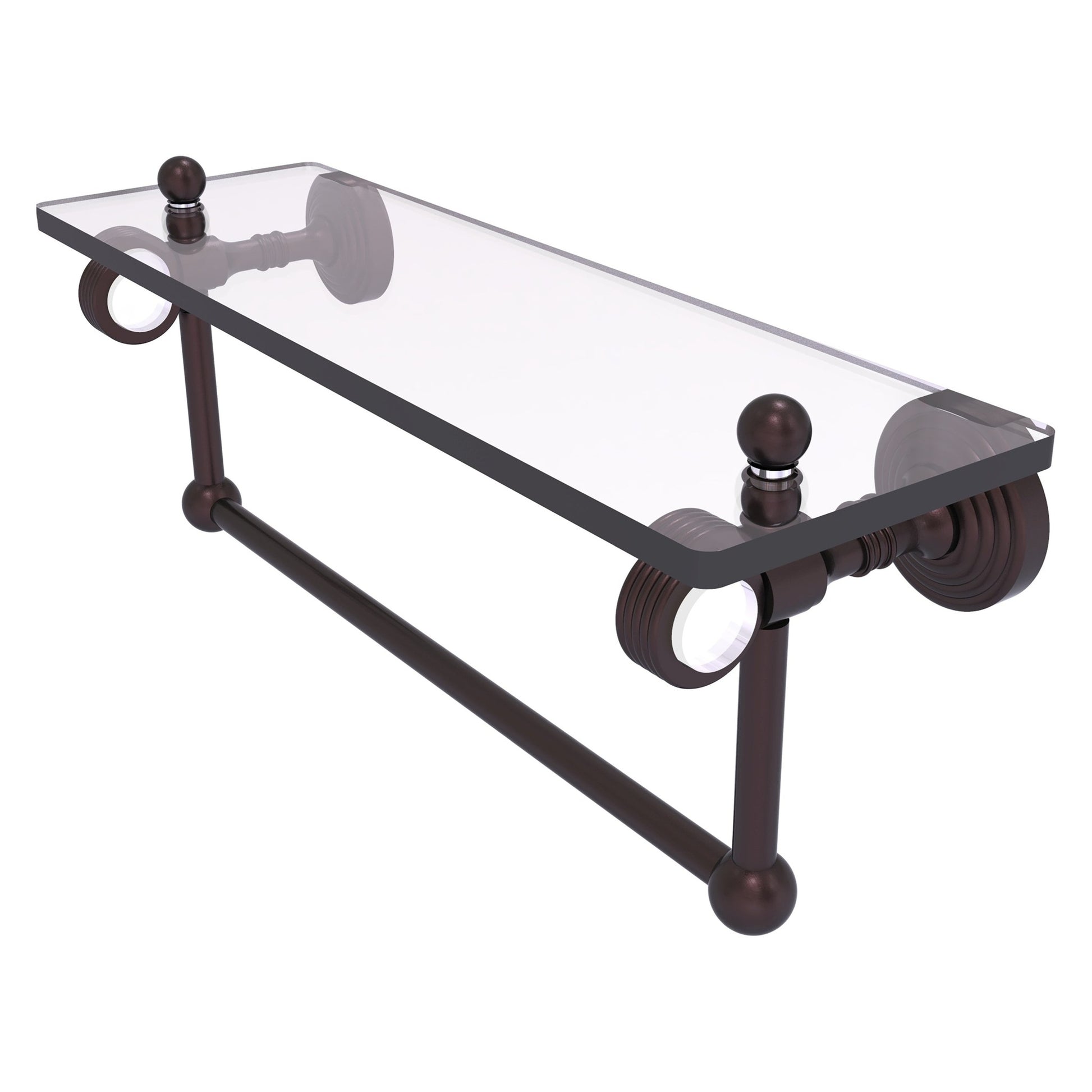 Allied Brass Pacific Grove 16" x 5.125" Antique Bronze Solid Brass Glass Shelf With Towel Bar and Grooved Accents