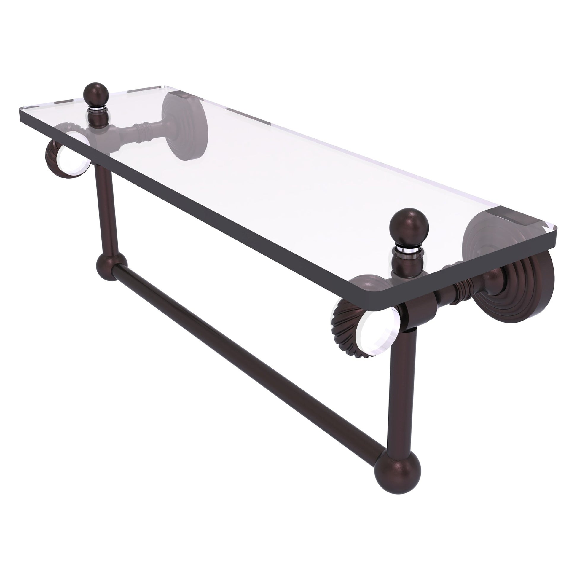 Allied Brass Pacific Grove 16" x 5.125" Antique Bronze Solid Brass Glass Shelf With Towel Bar and Twisted Accents