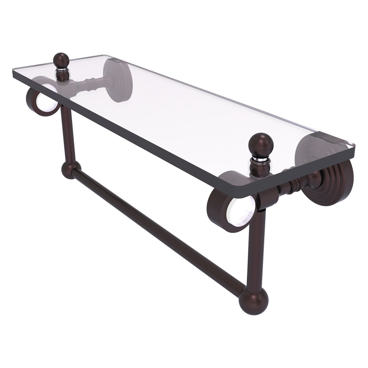 Allied Brass Pacific Grove 16" x 5.125" Antique Bronze Solid Brass Glass Shelf With Towel Bar