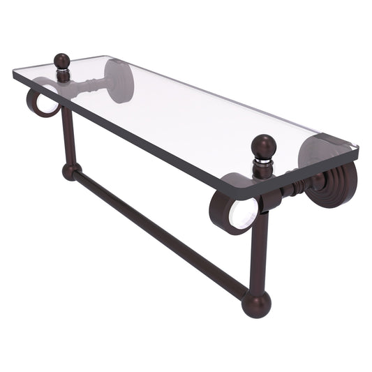 Allied Brass Pacific Grove 16" x 5.125" Antique Bronze Solid Brass Glass Shelf With Towel Bar