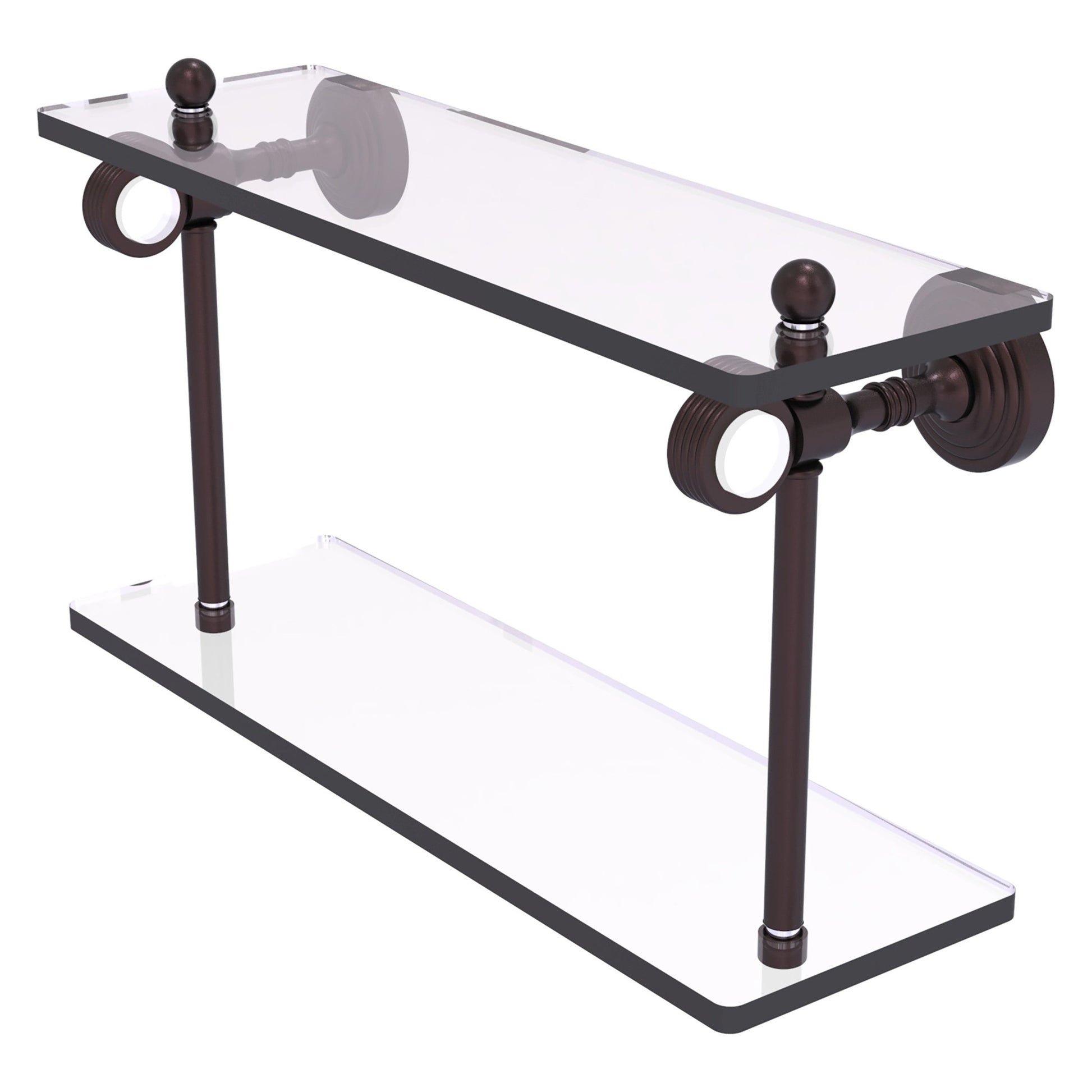 Allied Brass Pacific Grove 16" x 5.125" Antique Bronze Solid Brass Two-Tiered Glass Shelf With Grooved Accents