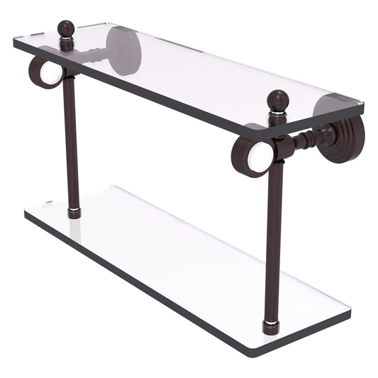 Allied Brass Pacific Grove 16" x 5.125" Antique Bronze Solid Brass Two-Tiered Glass Shelf With Grooved Accents