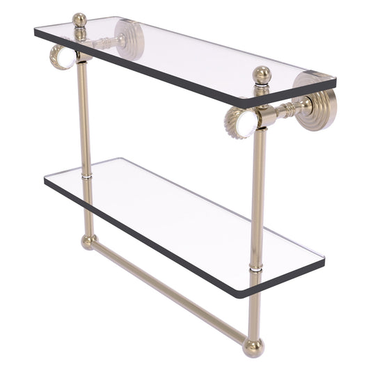 Allied Brass Pacific Grove 16" x 5.125" Antique Pewter Solid Brass Double Glass Shelf With Towel Bar and Twisted Accents