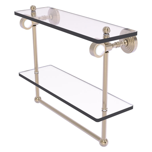 Allied Brass Pacific Grove 16" x 5.125" Antique Pewter Solid Brass Double Glass Shelf With Towel Bar