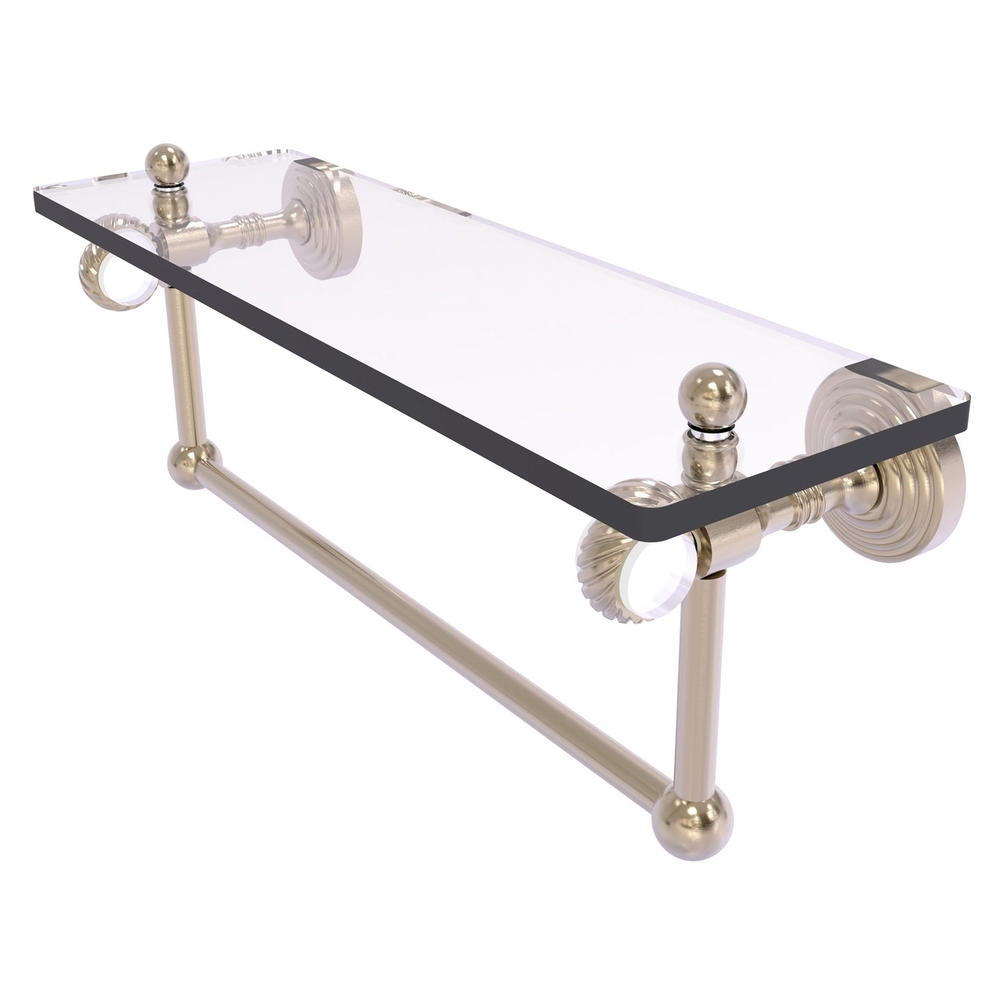 Allied Brass Pacific Grove 16" x 5.125" Antique Pewter Solid Brass Glass Shelf With Towel Bar and Twisted Accents