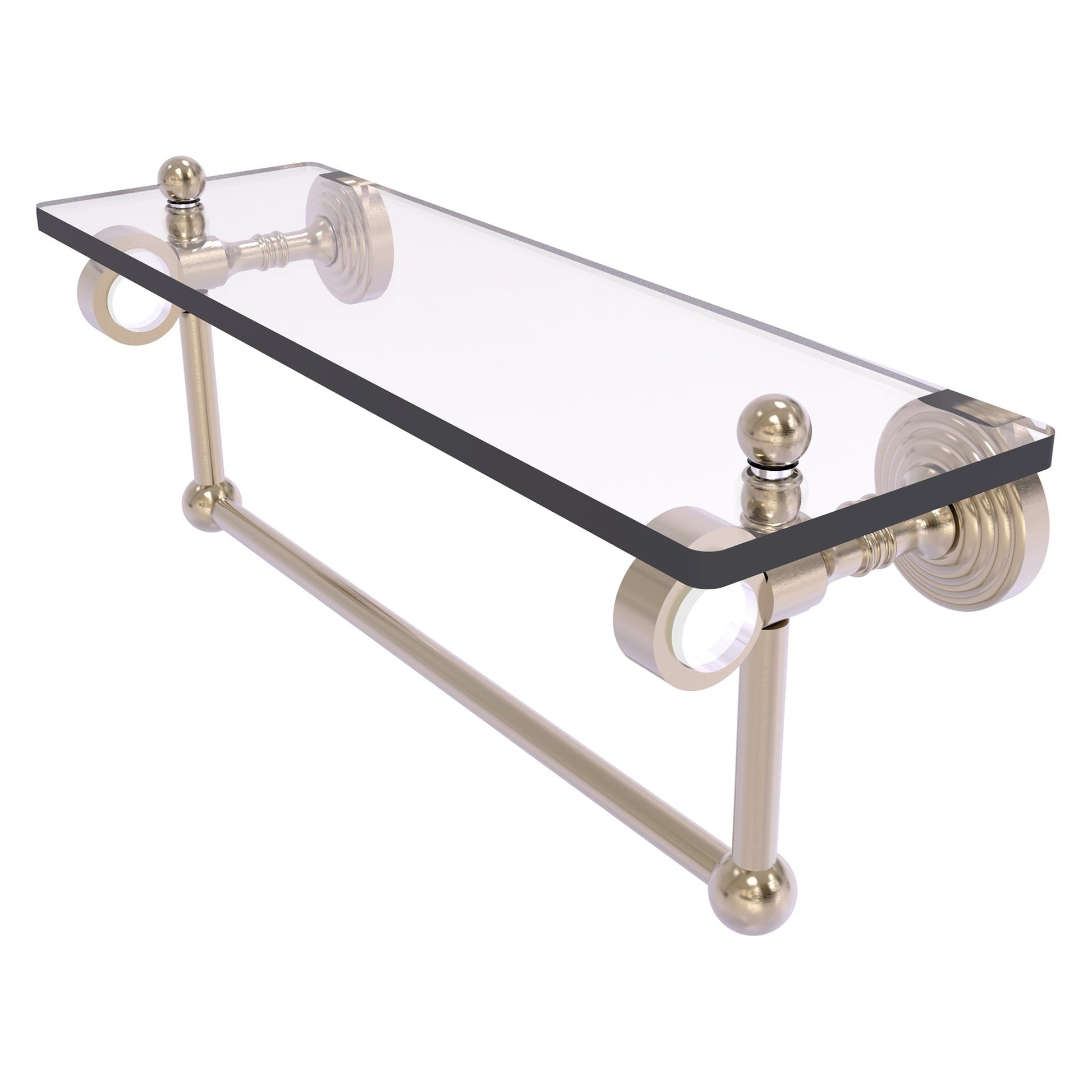 Allied Brass Pacific Grove 16" x 5.125" Antique Pewter Solid Brass Glass Shelf With Towel Bar