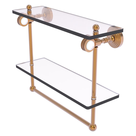 Allied Brass Pacific Grove 16" x 5.125" Brushed Bronze Solid Brass Double Glass Shelf With Towel Bar and Dotted Accents