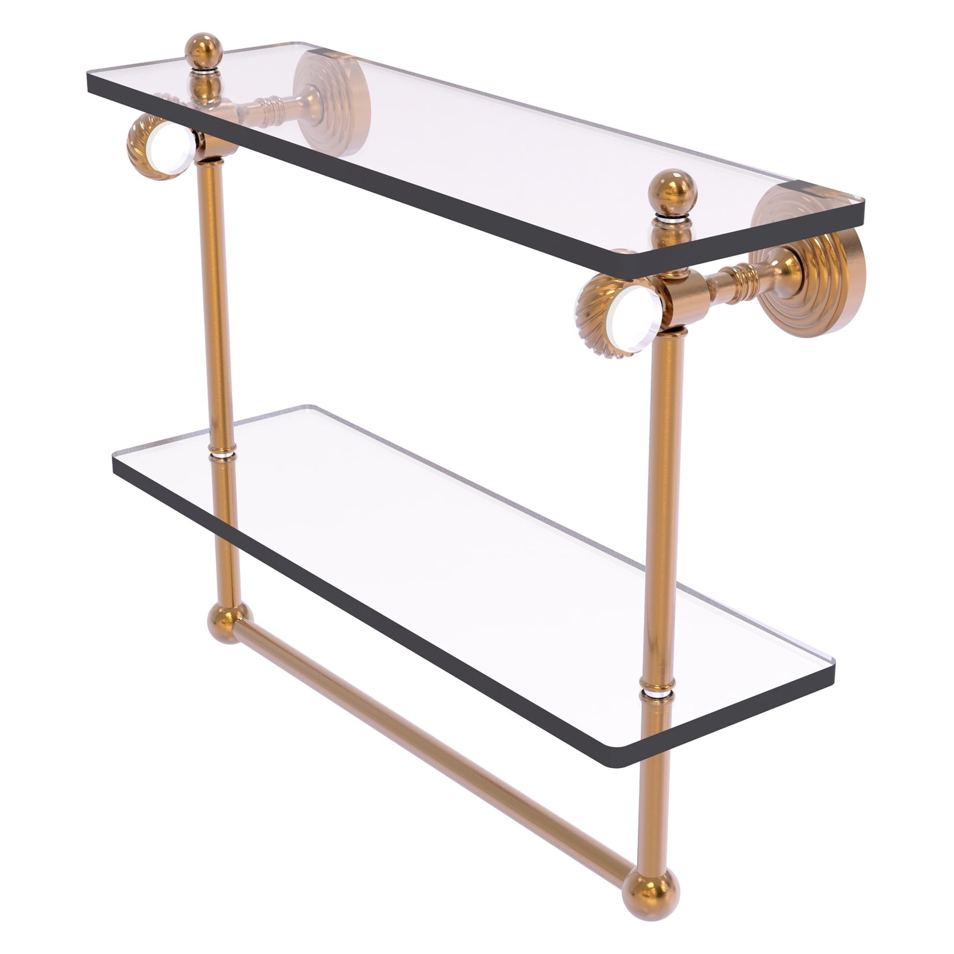 Allied Brass Pacific Grove 16" x 5.125" Brushed Bronze Solid Brass Double Glass Shelf With Towel Bar and Twisted Accents