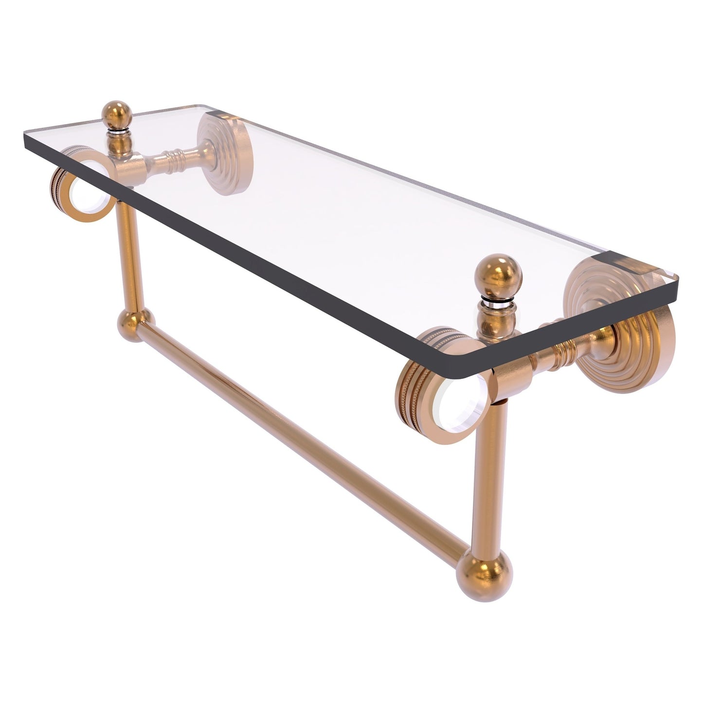 Allied Brass Pacific Grove 16" x 5.125" Brushed Bronze Solid Brass Glass Shelf With Towel Bar and Dotted Accents