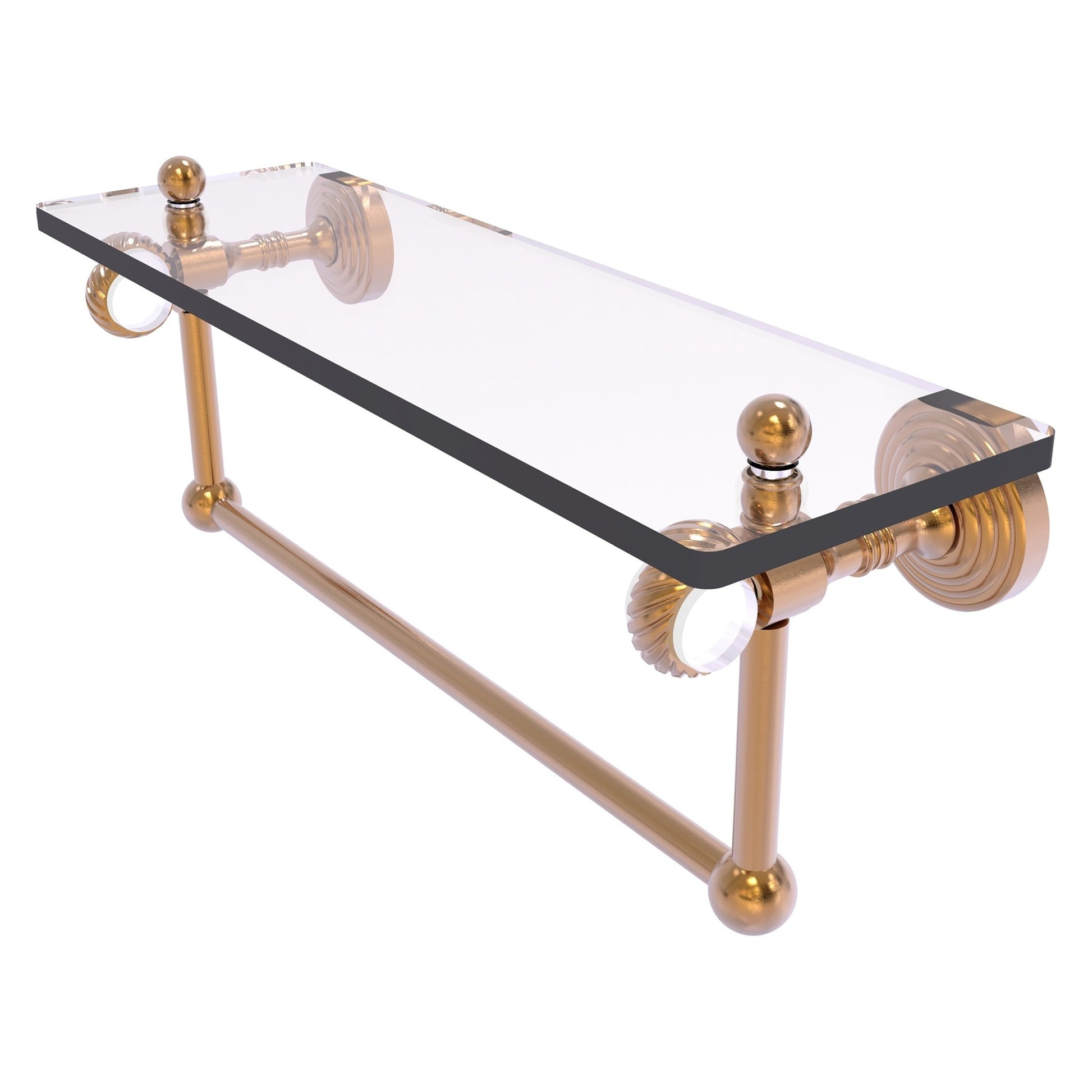 Allied Brass Pacific Grove 16" x 5.125" Brushed Bronze Solid Brass Glass Shelf With Towel Bar and Twisted Accents