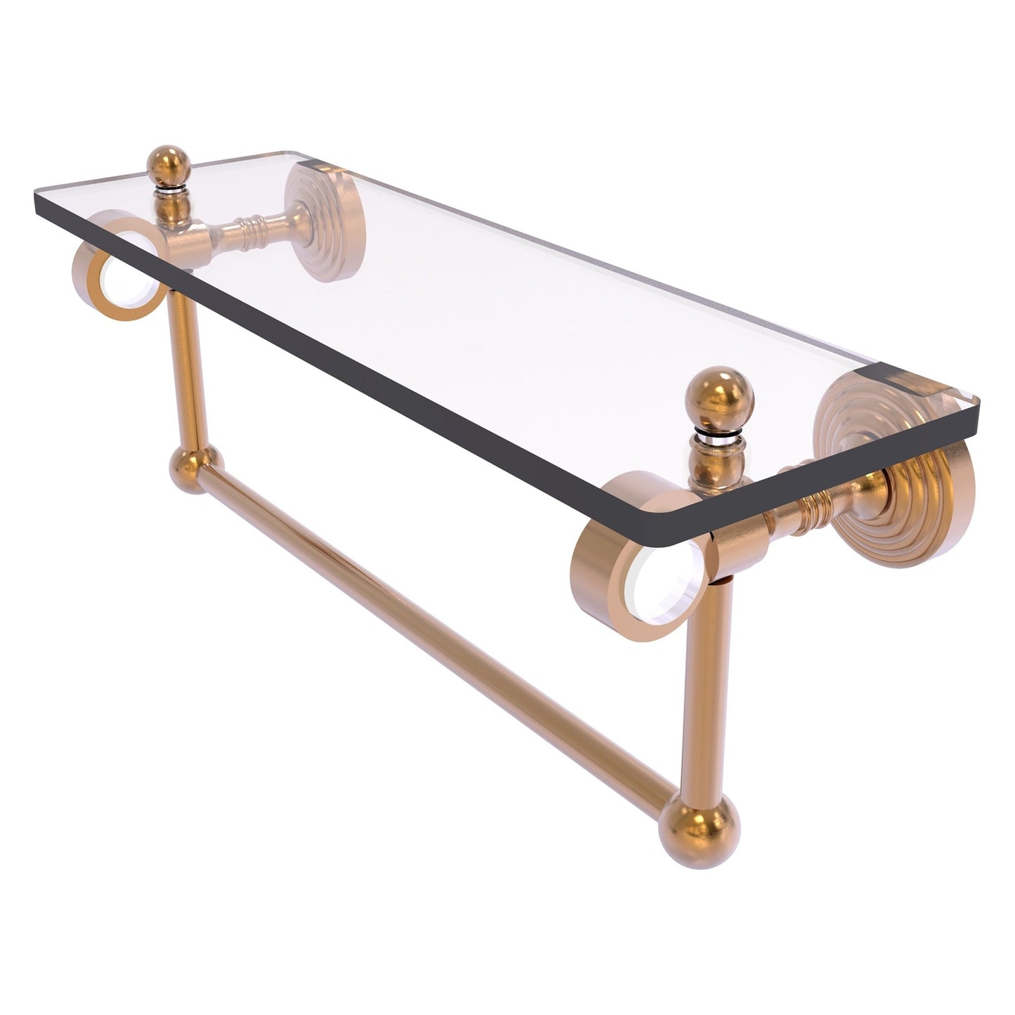 Allied Brass Pacific Grove 16" x 5.125" Brushed Bronze Solid Brass Glass Shelf With Towel Bar