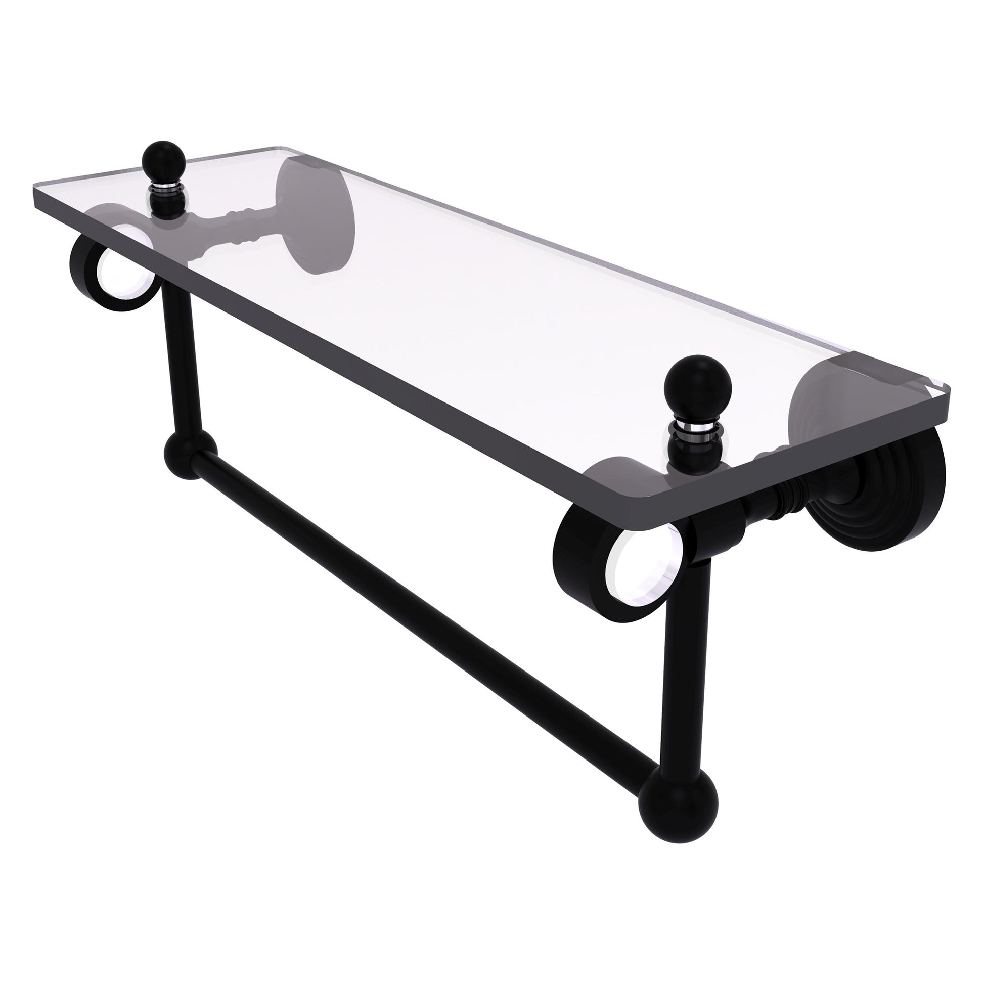 Allied Brass Pacific Grove 16" x 5.125" Matte Black Solid Brass Glass Shelf With Towel Bar