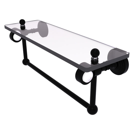 Allied Brass Pacific Grove 16" x 5.125" Matte Black Solid Brass Glass Shelf With Towel Bar