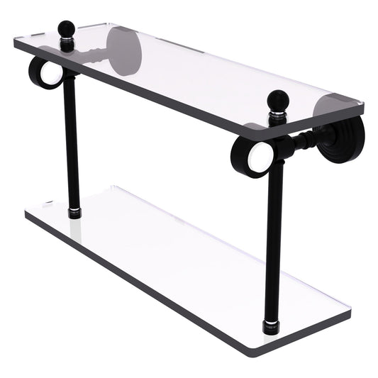 Allied Brass Pacific Grove 16" x 5.125" Matte Black Solid Brass Two-Tiered Glass Shelf