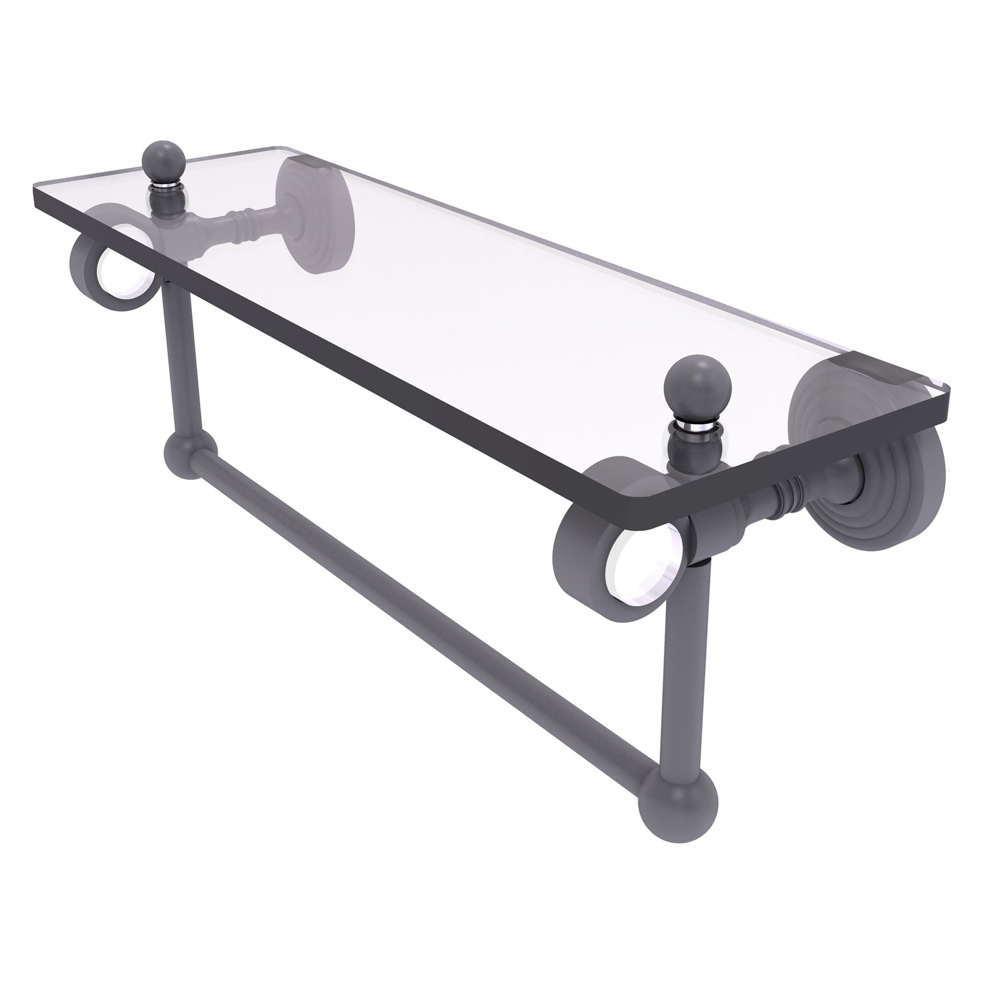 Allied Brass Pacific Grove 16" x 5.125" Matte Gray Solid Brass Glass Shelf With Towel Bar