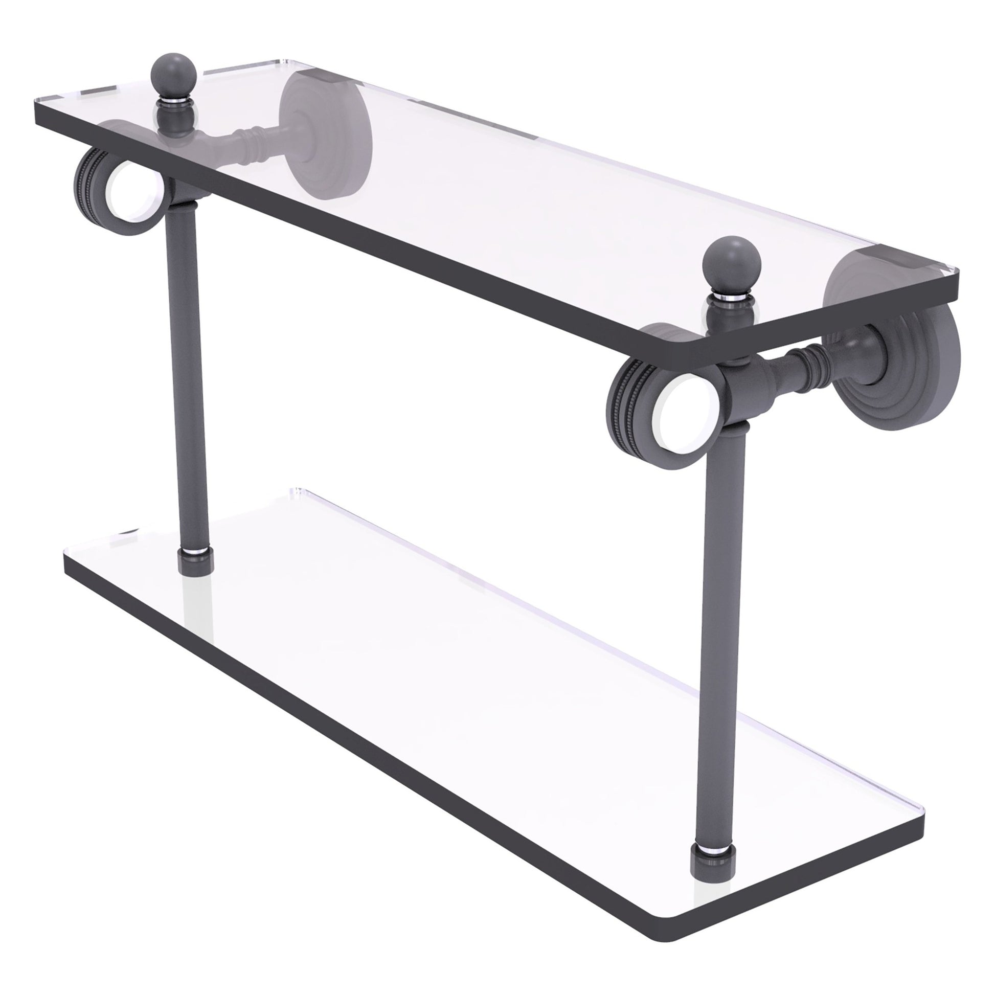 Allied Brass Pacific Grove 16" x 5.125" Matte Gray Solid Brass Two-Tiered Glass Shelf With Dotted Accents