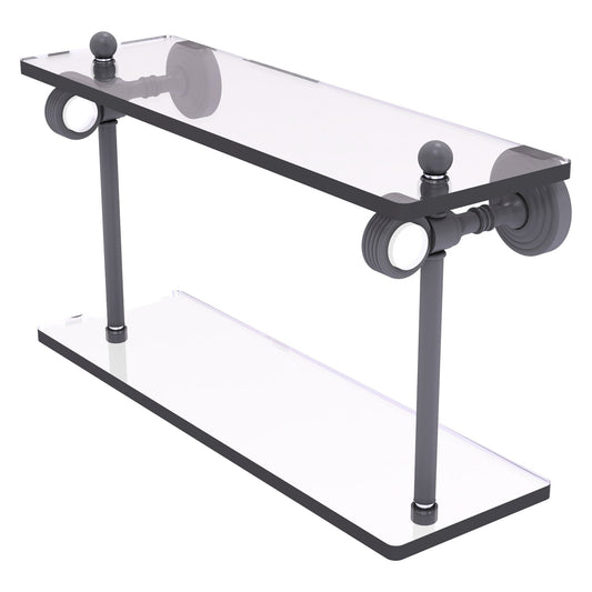 Allied Brass Pacific Grove 16" x 5.125" Matte Gray Solid Brass Two-Tiered Glass Shelf With Grooved Accents