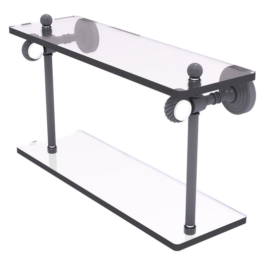 Allied Brass Pacific Grove 16" x 5.125" Matte Gray Solid Brass Two-Tiered Glass Shelf With Twisted Accents