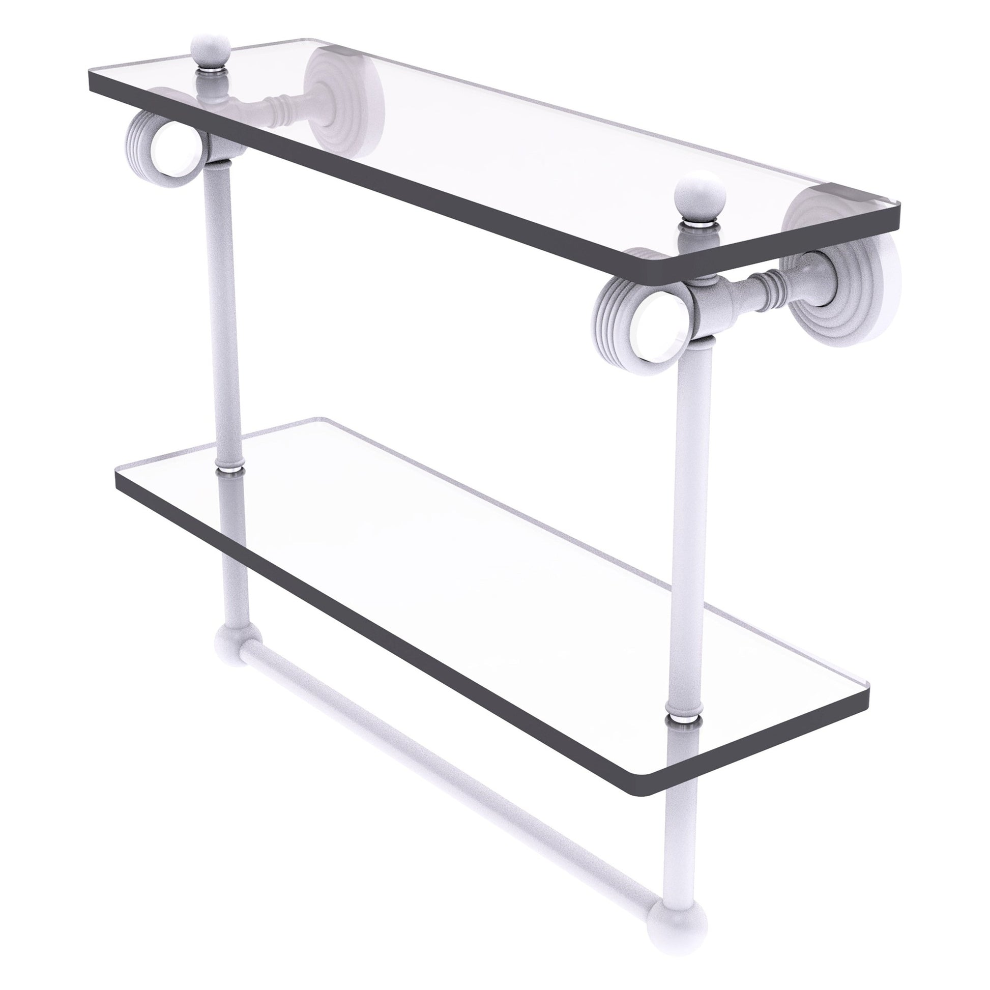 Allied Brass Pacific Grove 16" x 5.125" Matte White Solid Brass Double Glass Shelf With Towel Bar and Grooved Accents