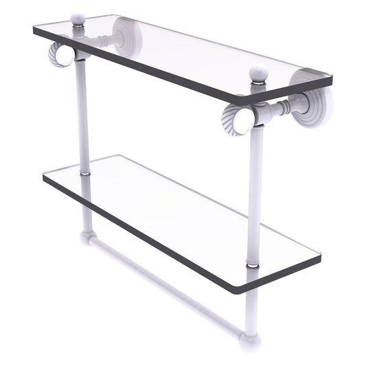 Allied Brass Pacific Grove 16" x 5.125" Matte White Solid Brass Double Glass Shelf With Towel Bar and Twisted Accents
