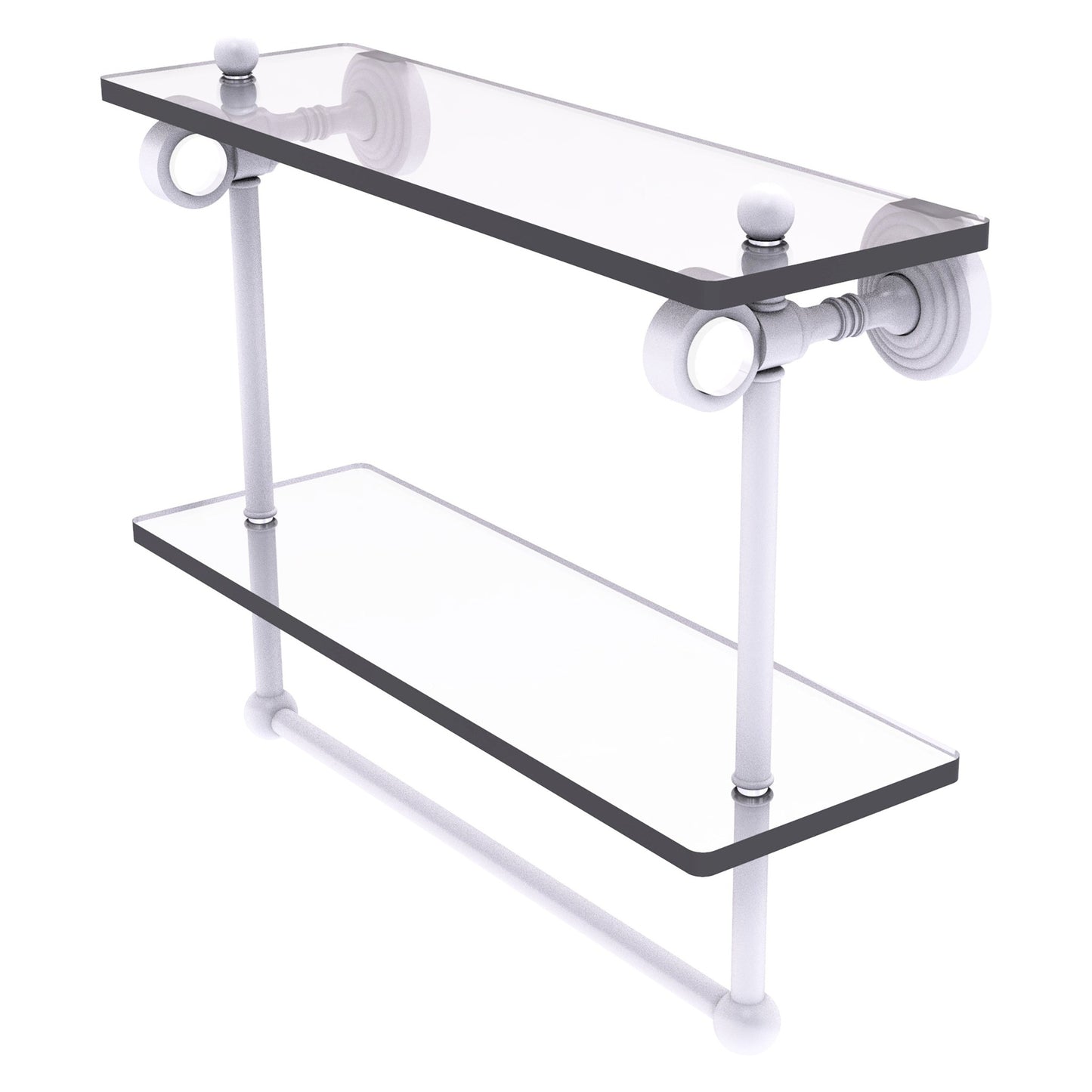 Allied Brass Pacific Grove 16" x 5.125" Matte White Solid Brass Double Glass Shelf With Towel Bar