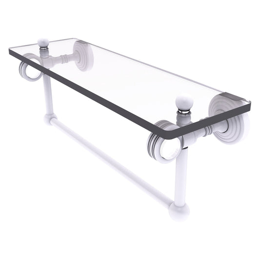 Allied Brass Pacific Grove 16" x 5.125" Matte White Solid Brass Glass Shelf With Towel Bar and Dotted Accents