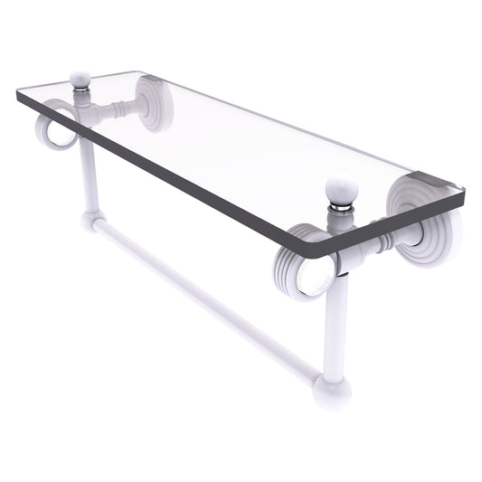 Allied Brass Pacific Grove 16" x 5.125" Matte White Solid Brass Glass Shelf With Towel Bar and Grooved Accents