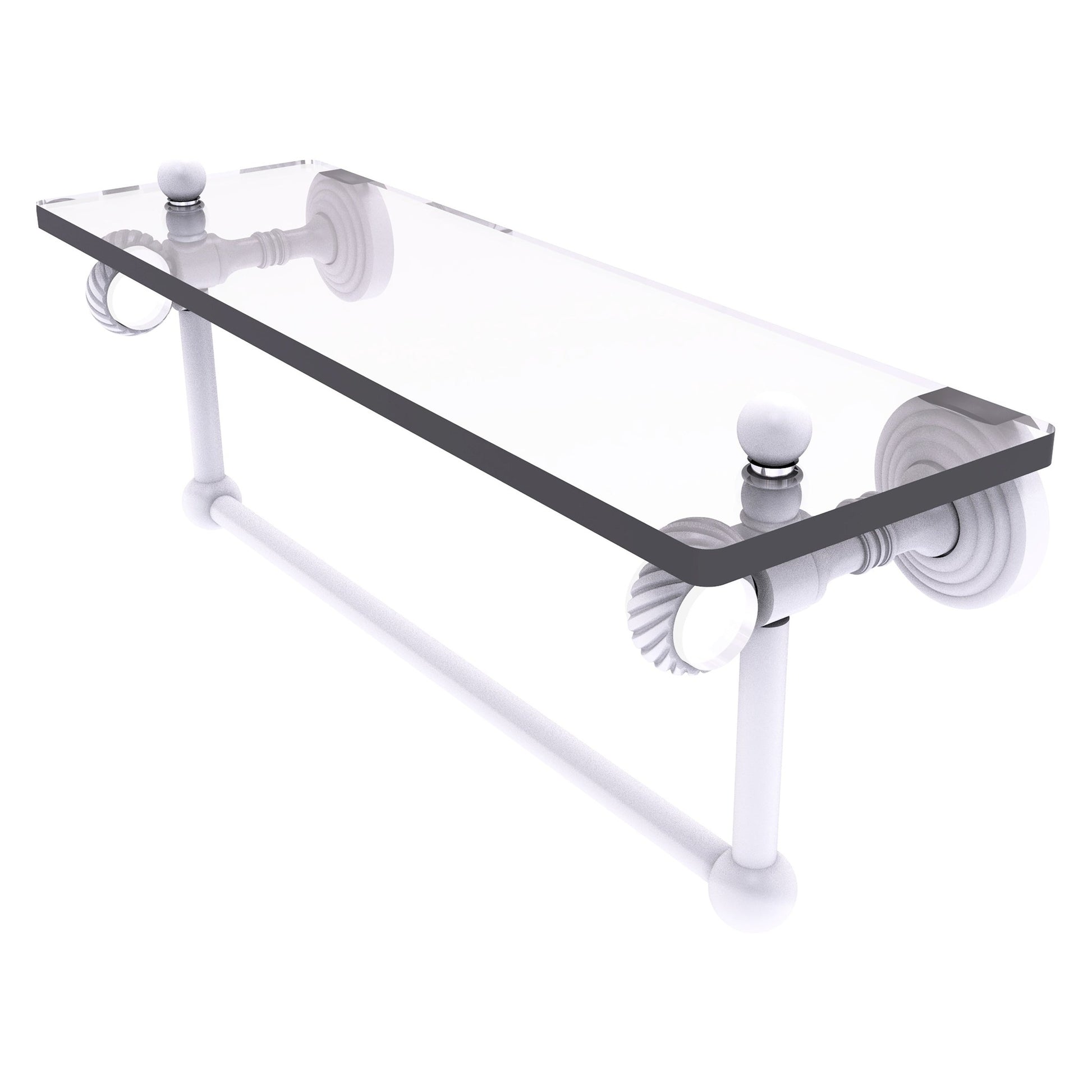 Allied Brass Pacific Grove 16" x 5.125" Matte White Solid Brass Glass Shelf With Towel Bar and Twisted Accents