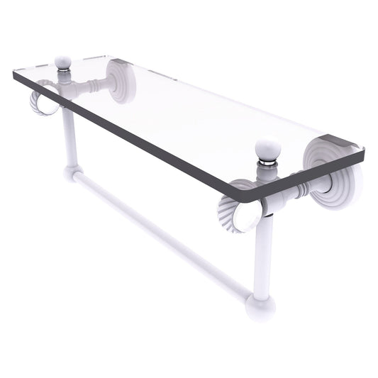 Allied Brass Pacific Grove 16" x 5.125" Matte White Solid Brass Glass Shelf With Towel Bar and Twisted Accents