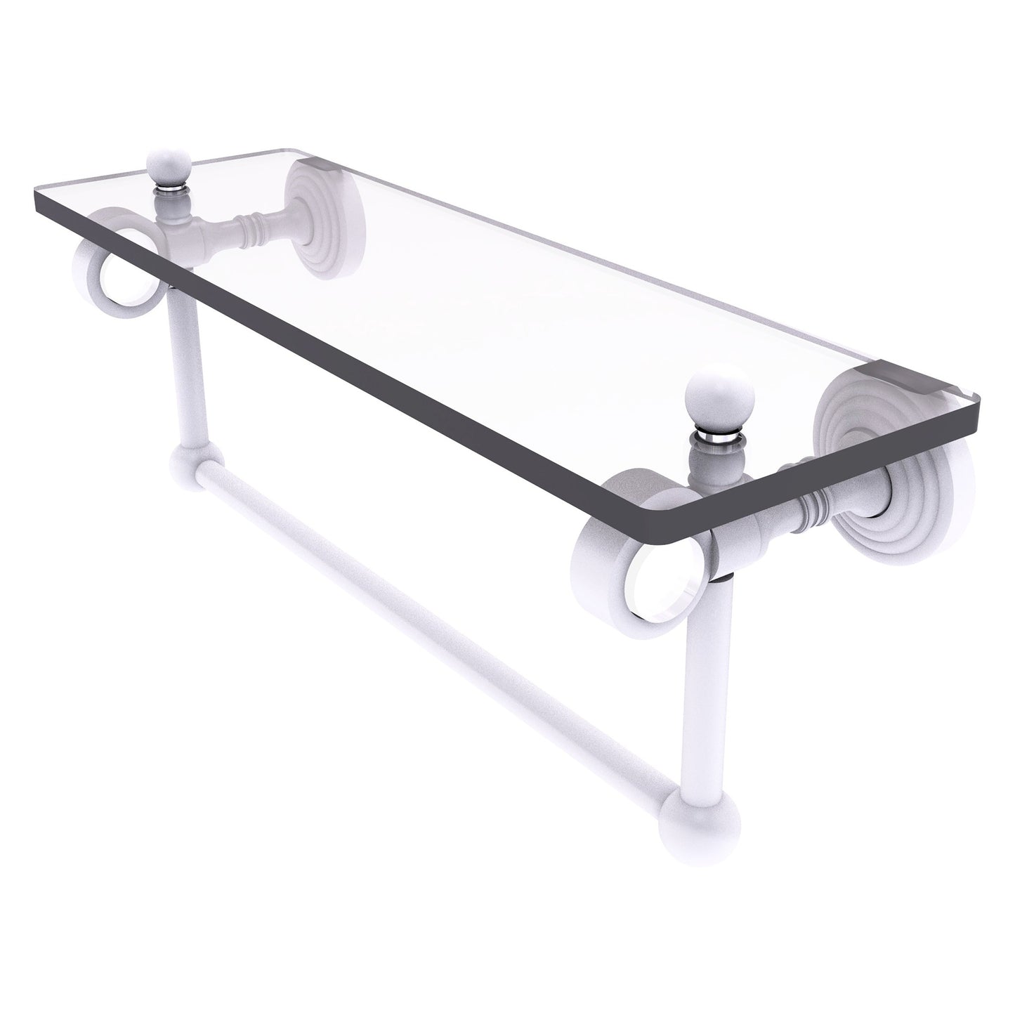 Allied Brass Pacific Grove 16" x 5.125" Matte White Solid Brass Glass Shelf With Towel Bar