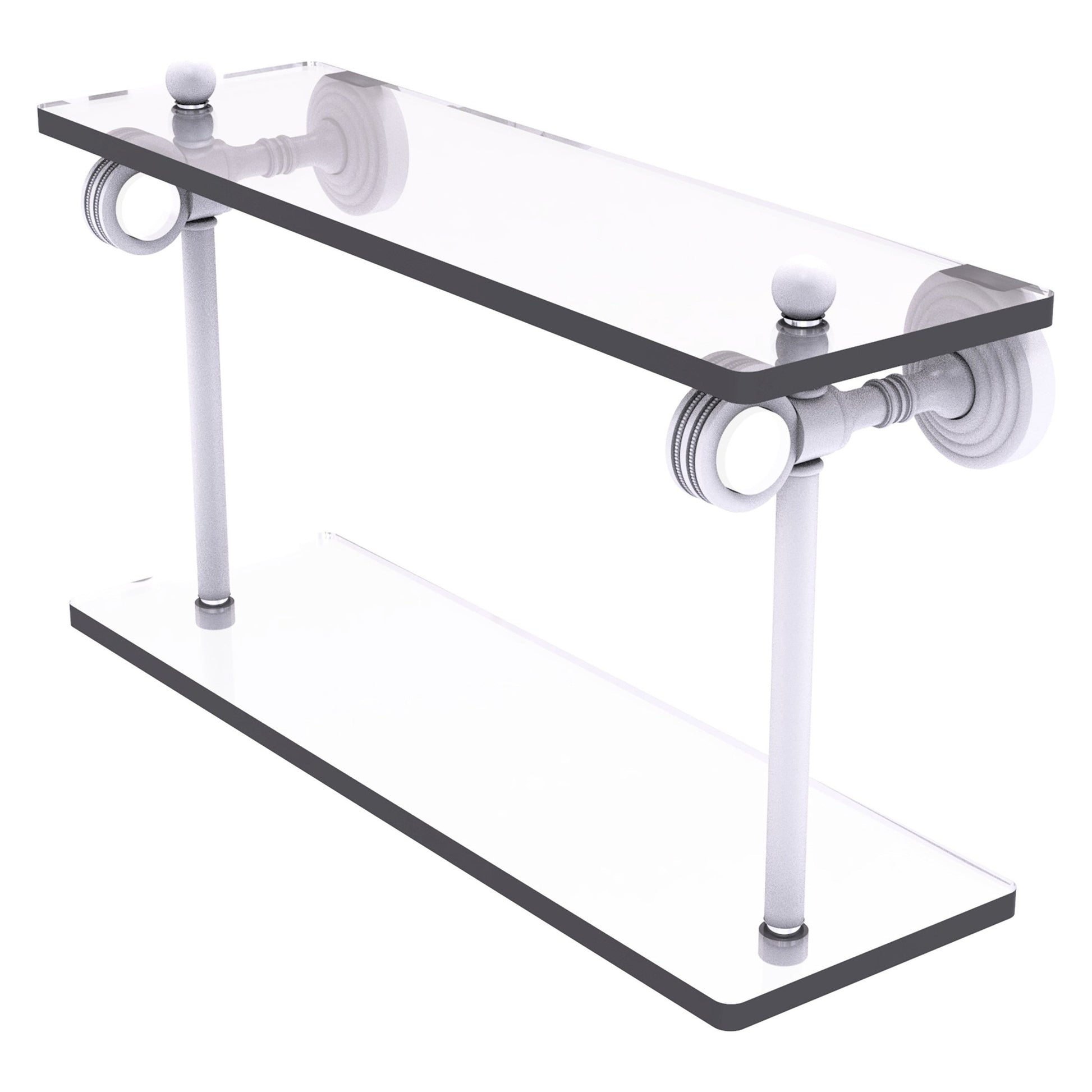 Allied Brass Pacific Grove 16" x 5.125" Matte White Solid Brass Two-Tiered Glass Shelf With Dotted Accents