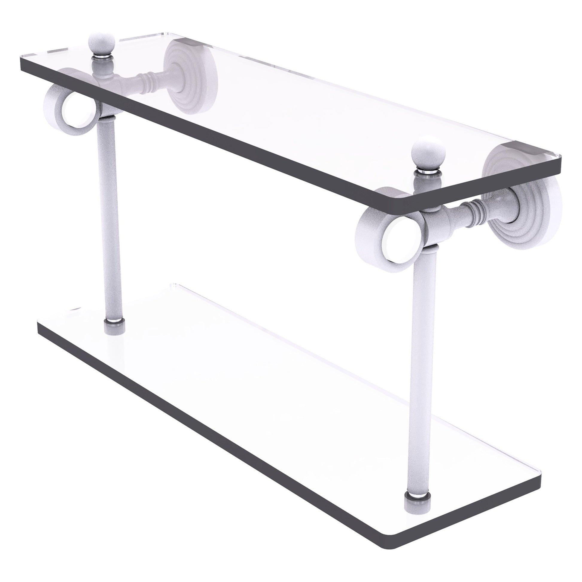 Allied Brass Pacific Grove 16" x 5.125" Matte White Solid Brass Two-Tiered Glass Shelf