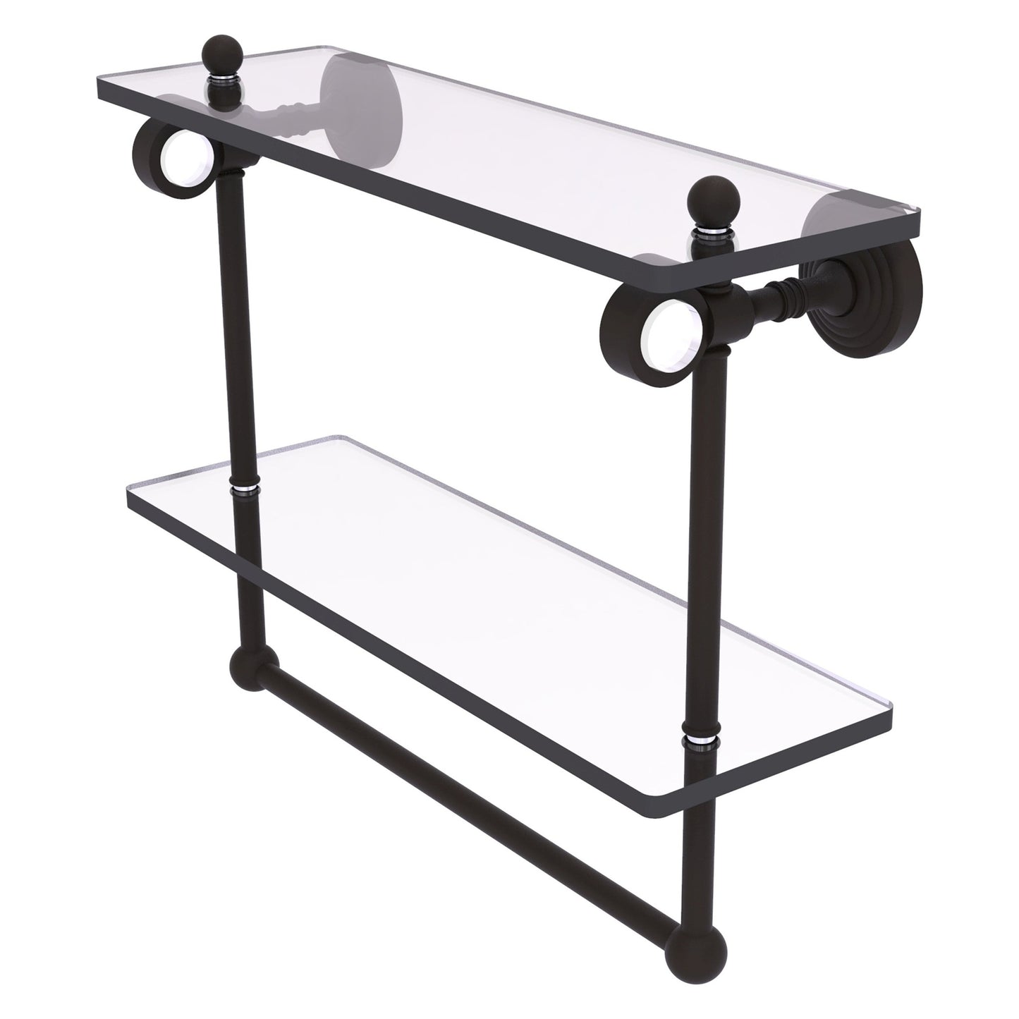Allied Brass Pacific Grove 16" x 5.125" Oil Rubbed Bronze Solid Brass Double Glass Shelf With Towel Bar