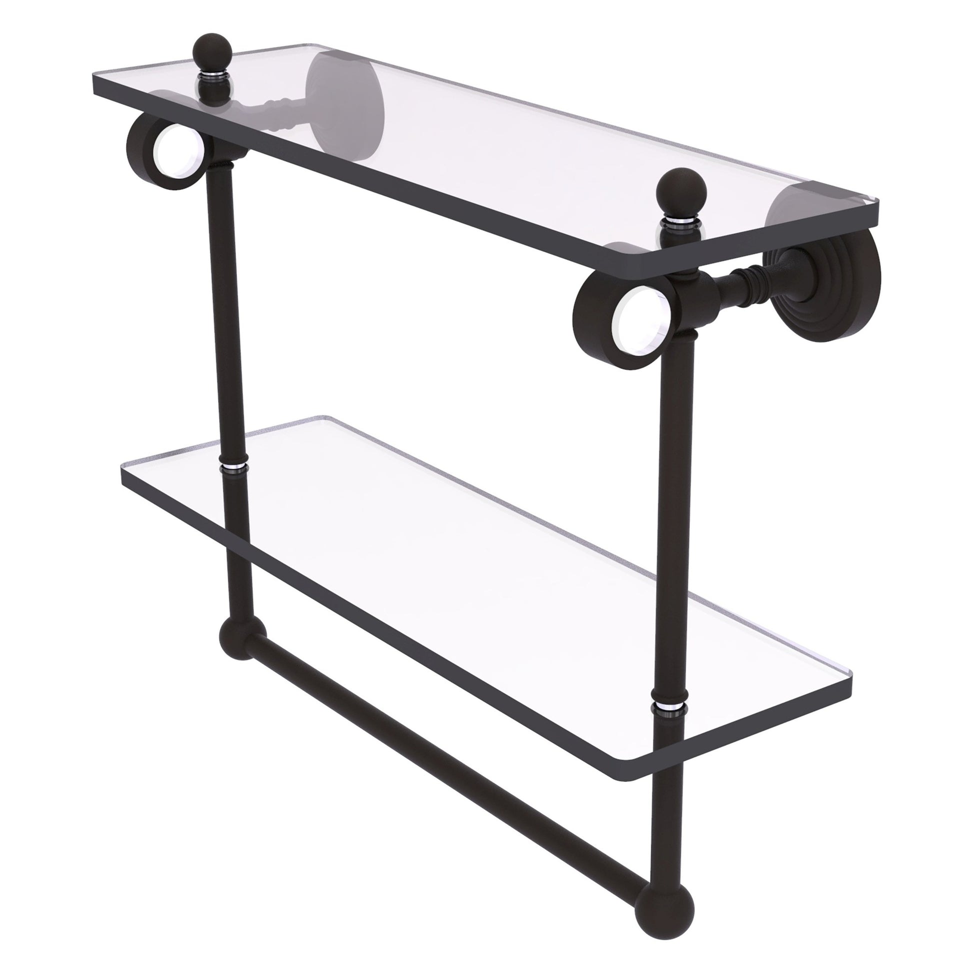 Allied Brass Pacific Grove 16" x 5.125" Oil Rubbed Bronze Solid Brass Double Glass Shelf With Towel Bar