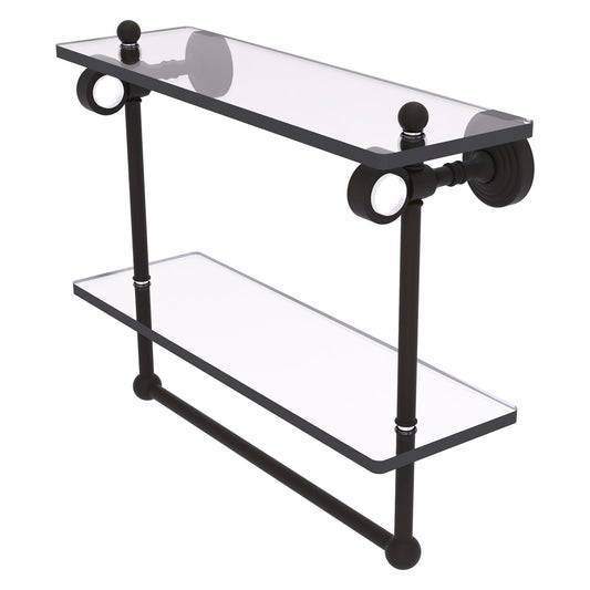 Allied Brass Pacific Grove 16" x 5.125" Oil Rubbed Bronze Solid Brass Double Glass Shelf With Towel Bar