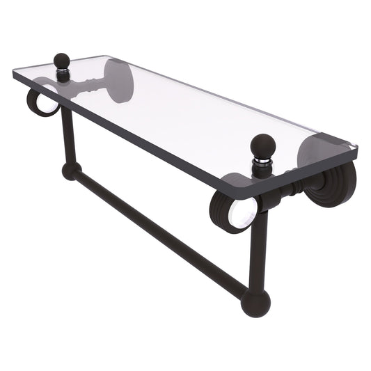 Allied Brass Pacific Grove 16" x 5.125" Oil Rubbed Bronze Solid Brass Glass Shelf With Towel Bar and Grooved Accents