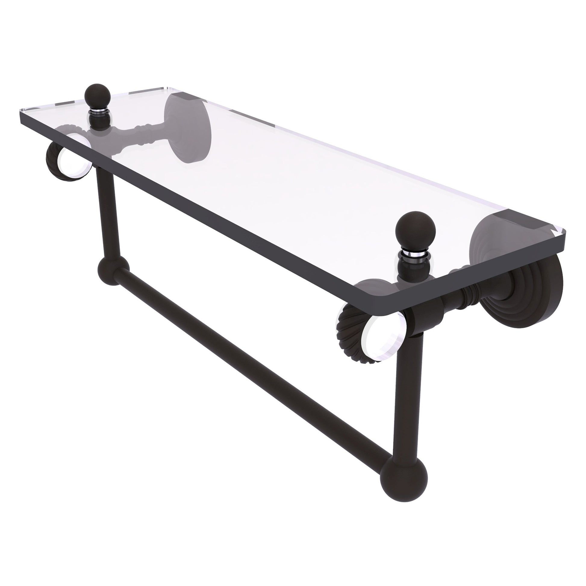 Allied Brass Pacific Grove 16" x 5.125" Oil Rubbed Bronze Solid Brass Glass Shelf With Towel Bar and Twisted Accents