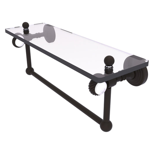 Allied Brass Pacific Grove 16" x 5.125" Oil Rubbed Bronze Solid Brass Glass Shelf With Towel Bar and Twisted Accents