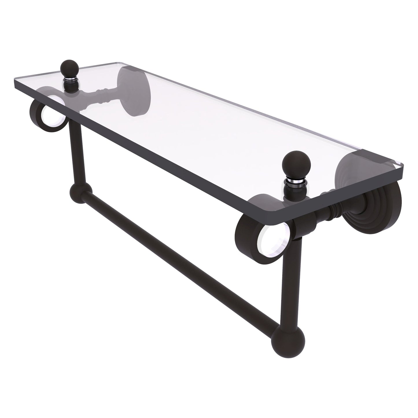 Allied Brass Pacific Grove 16" x 5.125" Oil Rubbed Bronze Solid Brass Glass Shelf With Towel Bar