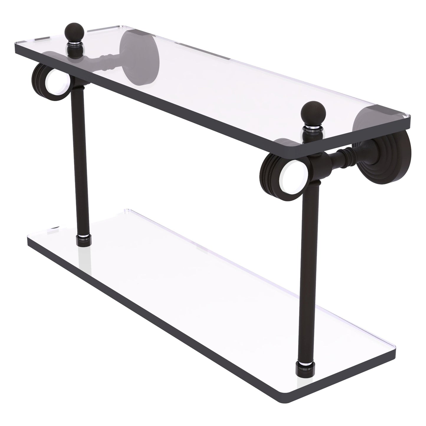 Allied Brass Pacific Grove 16" x 5.125" Oil Rubbed Bronze Solid Brass Two-Tiered Glass Shelf With Dotted Accents