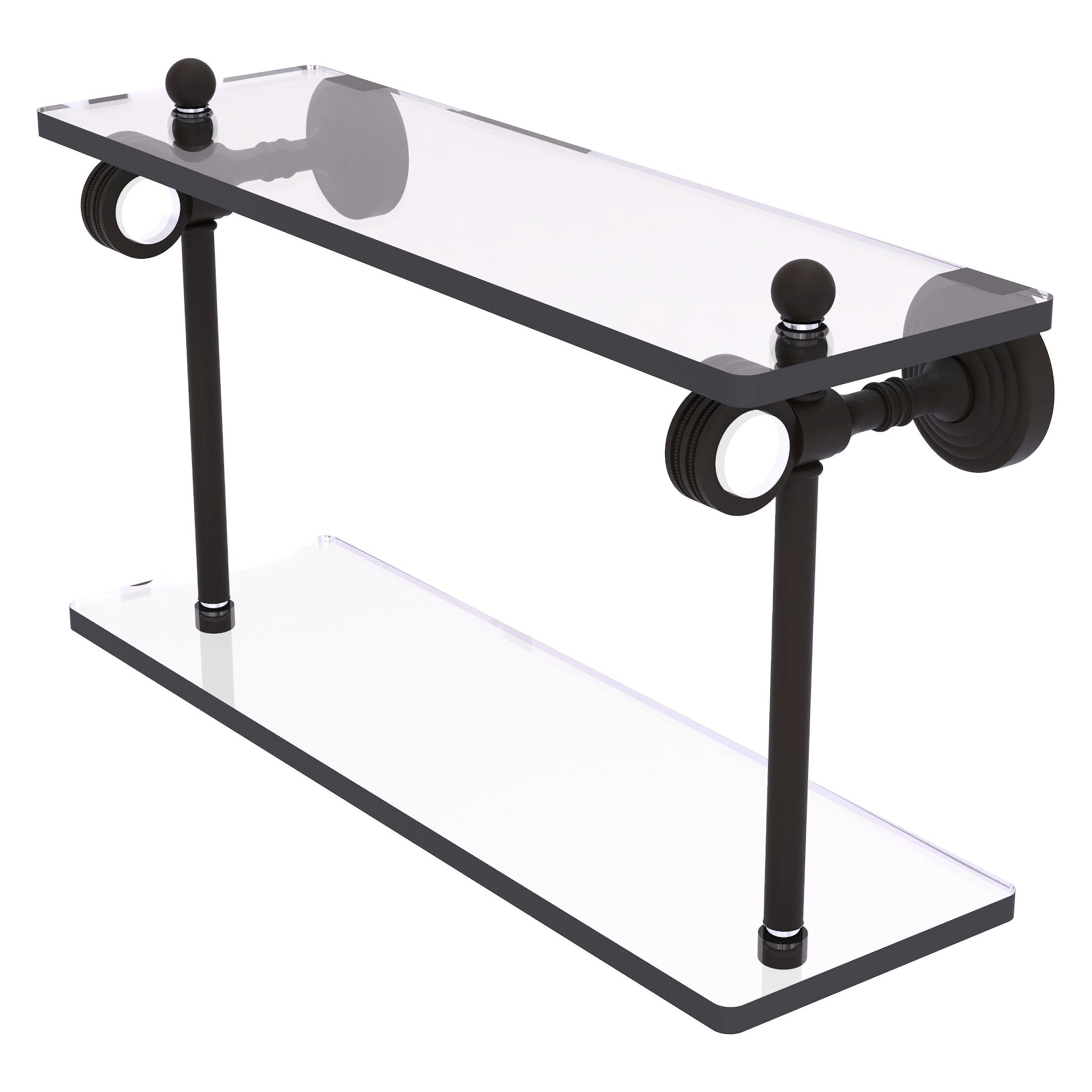 Allied Brass Pacific Grove 16" x 5.125" Oil Rubbed Bronze Solid Brass Two-Tiered Glass Shelf With Dotted Accents