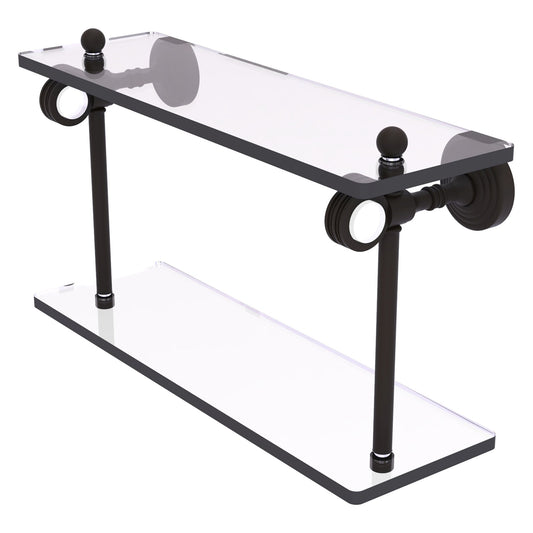 Allied Brass Pacific Grove 16" x 5.125" Oil Rubbed Bronze Solid Brass Two-Tiered Glass Shelf With Dotted Accents