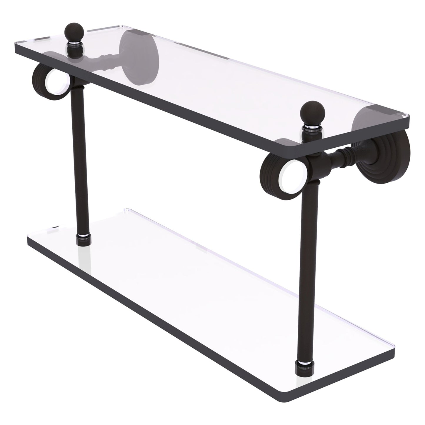 Allied Brass Pacific Grove 16" x 5.125" Oil Rubbed Bronze Solid Brass Two-Tiered Glass Shelf With Grooved Accents