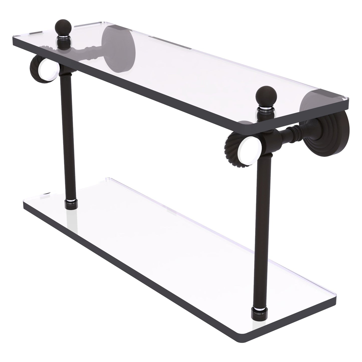 Allied Brass Pacific Grove 16" x 5.125" Oil Rubbed Bronze Solid Brass Two-Tiered Glass Shelf With Twisted Accents