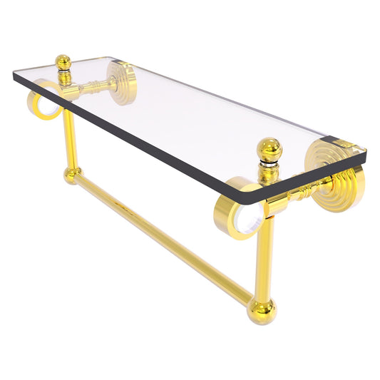 Allied Brass Pacific Grove 16" x 5.125" Polished Brass Solid Brass Glass Shelf With Towel Bar