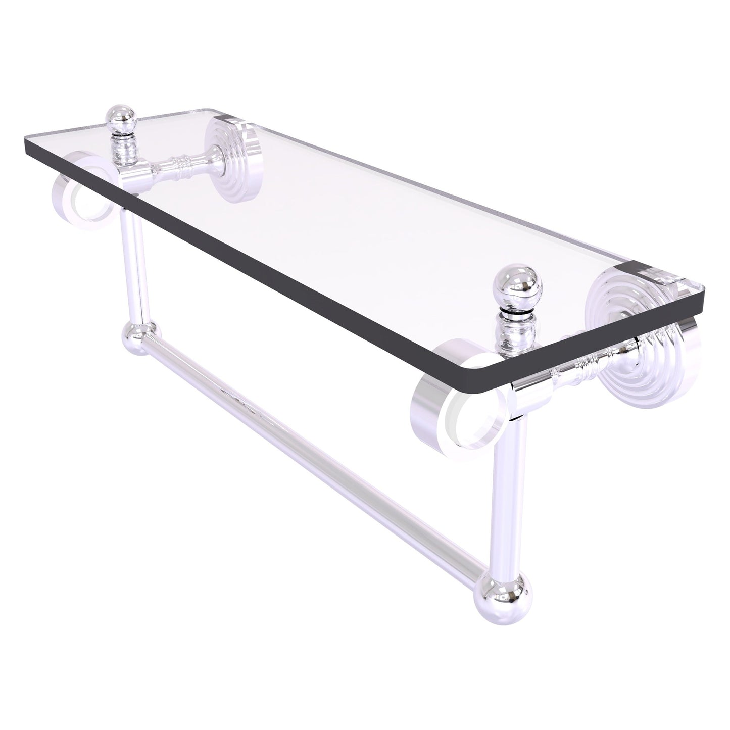 Allied Brass Pacific Grove 16" x 5.125" Polished Chrome Solid Brass Glass Shelf With Towel Bar