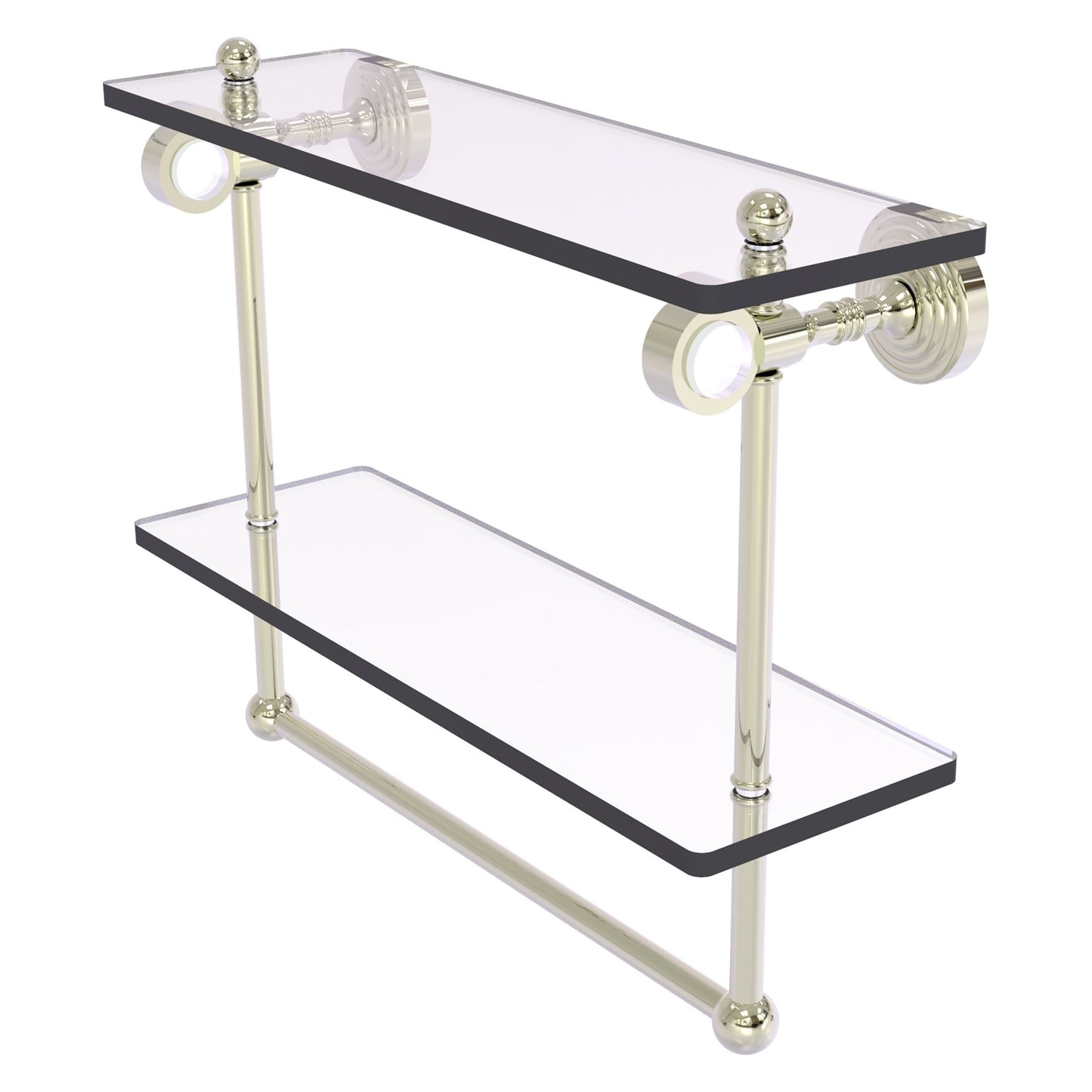 Allied Brass Pacific Grove 16" x 5.125" Polished Nickel Solid Brass Double Glass Shelf With Towel Bar