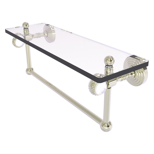 Allied Brass Pacific Grove 16" x 5.125" Polished Nickel Solid Brass Glass Shelf With Towel Bar and Twisted Accents