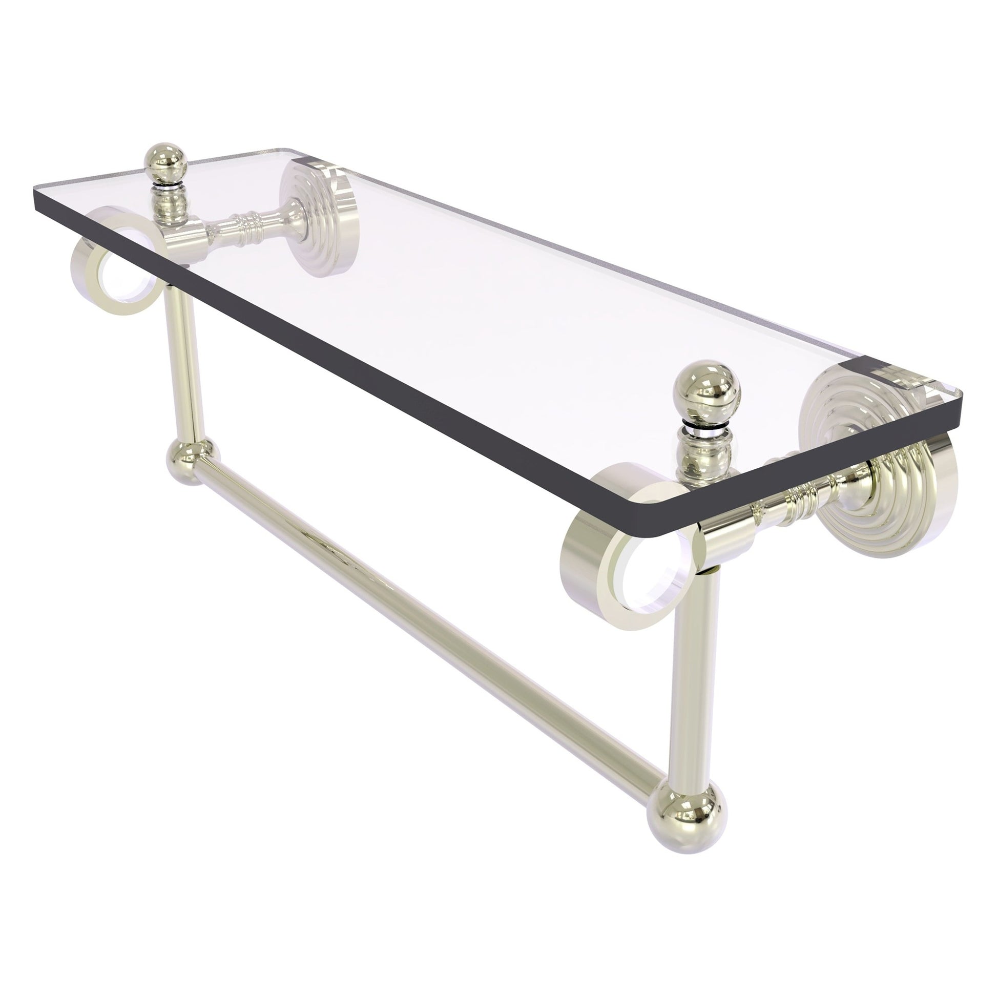 Allied Brass Pacific Grove 16" x 5.125" Polished Nickel Solid Brass Glass Shelf With Towel Bar