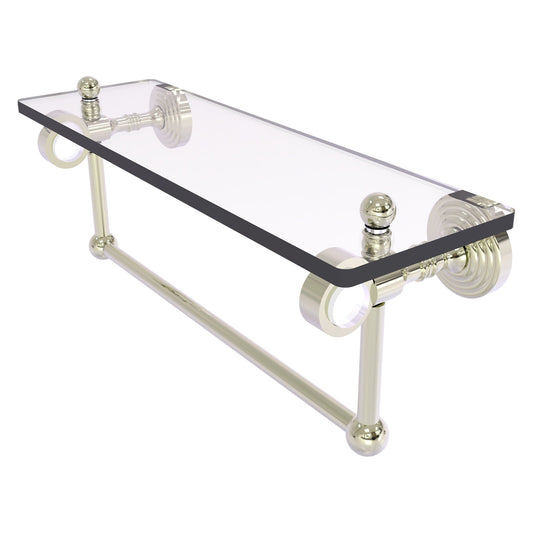 Allied Brass Pacific Grove 16" x 5.125" Polished Nickel Solid Brass Glass Shelf With Towel Bar